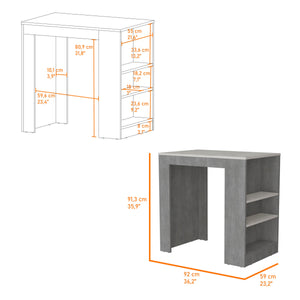 English Elm Concrete Gray Counter Height Kitchen Island with Ibiza Marble Top, 3 Shelves for Prep & Storage (36.2"W x 23.2"D x 35.9"H) B062P175174