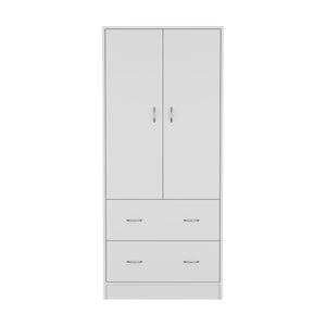 English Elm Armoire 71" H White - Compact 2-Door Closet with 2 Drawers, Hanging Rod, Durable MDP Finish B097S00072