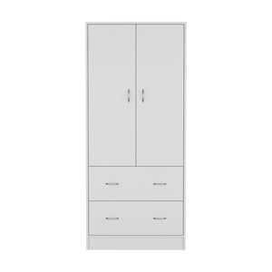 English Elm Taly Spacious Armoire with Double Doors, Two Drawers & Hanging Rod — Tall Laminate Storage Cabinet White 35.4 L x 23.6 W x 5.9 H B200S00373