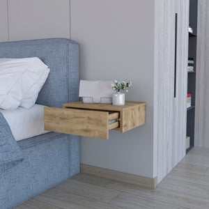 English Elm Macadamia Floating Nightstand Wall-Mounted Minimalist Nightstand with Drawer, Space-Saving Modern Design B062P175154