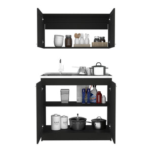 English Elm Zurich Black Cabinet Set with Stainless Sink & Single-Hole Faucet, Shaker Doors, 2 Shelves B200S00399