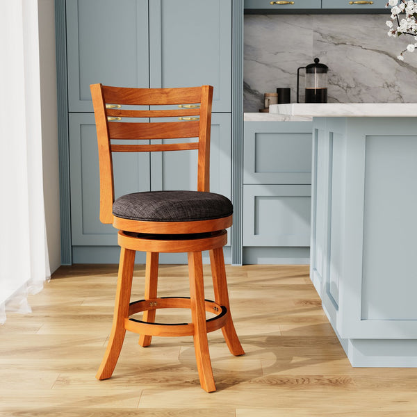 English Elm 24" Counter Height Swivel Stool With Charcoal Fabric Seat - Classic Slat Back Design & Durability B04660694