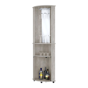 English Elm Concrete 3-Tier Corner Bar Cabinet In Stylish Gray - Elegant Storage With Wine Rack & Glass Doors B062P175171