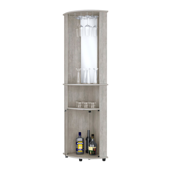 English Elm Concrete 3-Tier Corner Bar Cabinet In Stylish Gray - Elegant Storage With Wine Rack & Glass Doors B062P175171