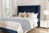 Christopher Knight Home® - Noble House - Peyton Upholstered King Bed / 54" High Headboard / Traditional Hand Buttoned Tufting / Nailhead Trim Wingback / No Box Spring Needed / Easy Assembly / Blue Velvet