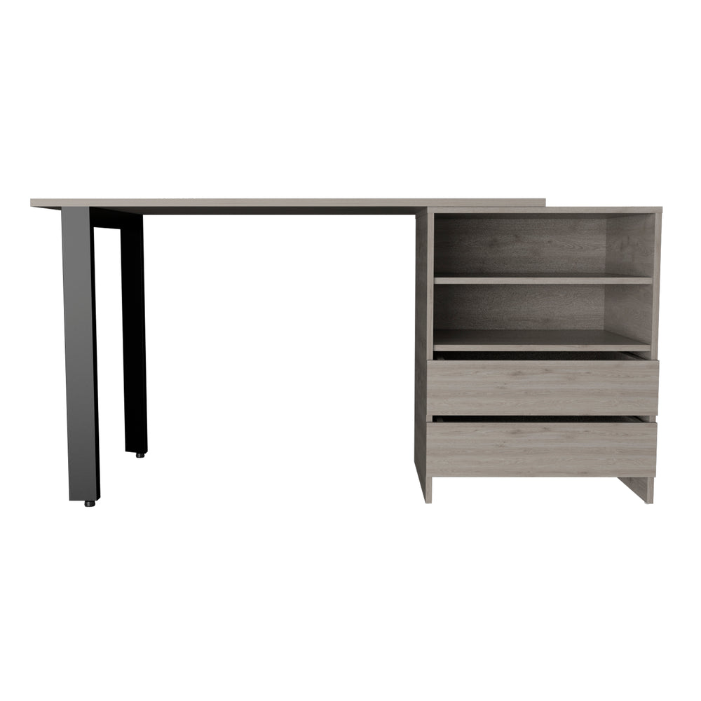 English Elm Malaui Modern 120 Desk in Light Gray with Metal Legs, 2 Drawers & 2 Shelves — 47.2" W Worksurface B070S00134