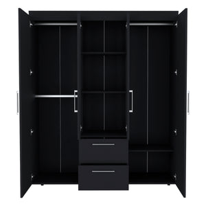 English Elm Bariloche Wardrobe Organizer with Hanging Rods, Shelves & Drawers for Efficient Bedroom Storage and Style Black 71.2 L x 24.4 W x 4.7 H B200S00367