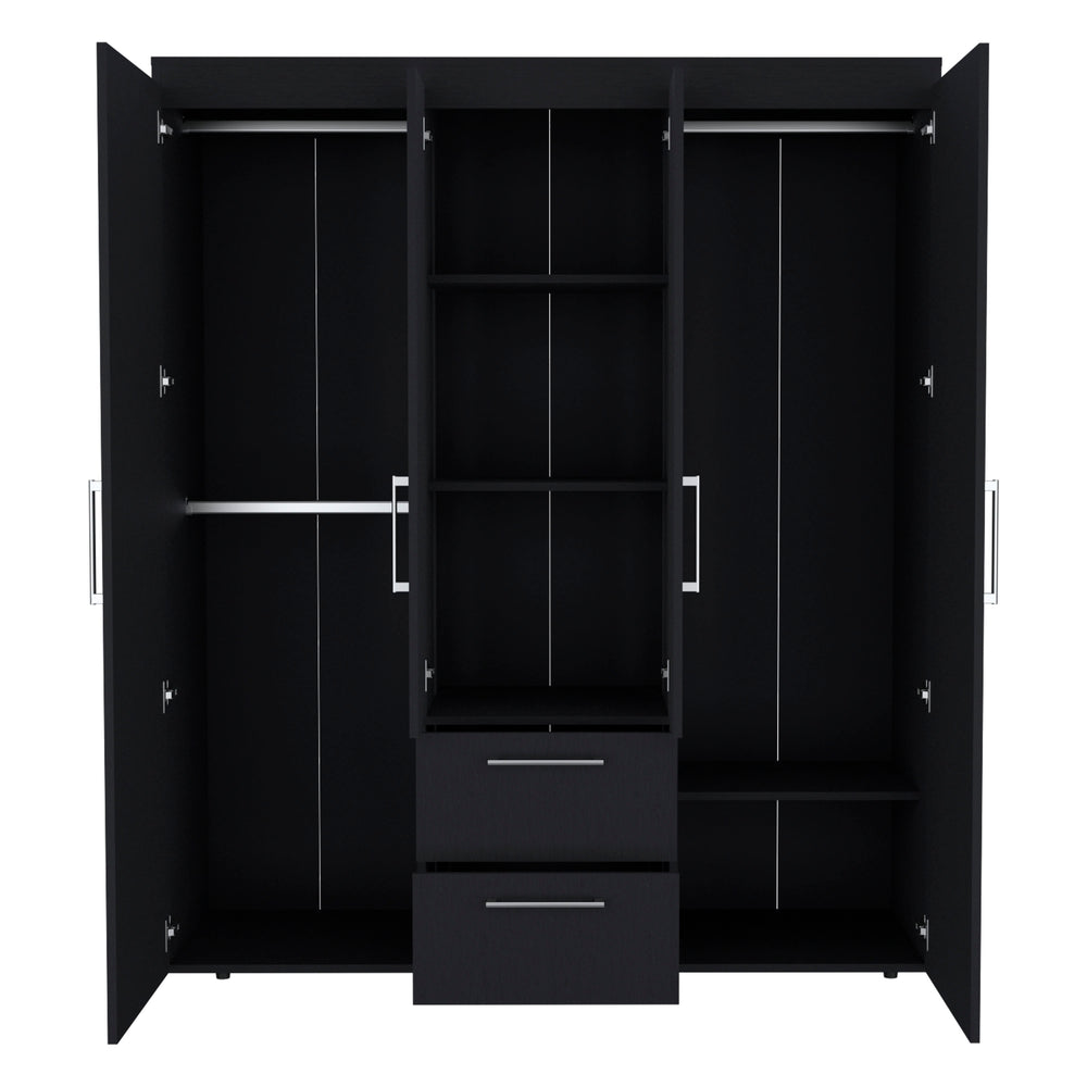 English Elm Wardrobe with mirror door, 3-door storage cabinet with drawers, shelves and hanging rail for organized living Black 71.2 L x 24.4 W x 4.7 H B097S00076
