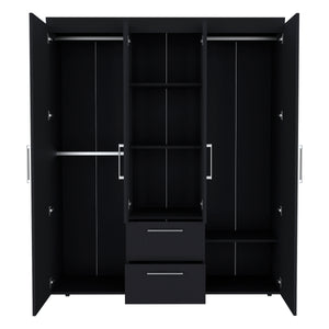 English Elm Wardrobe with mirror door, 3-door storage cabinet with drawers, shelves and hanging rail for organized living Black 71.2 L x 24.4 W x 4.7 H B097S00076