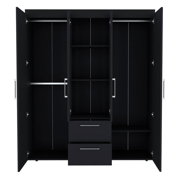 English Elm Wardrobe with mirror door, 3-door storage cabinet with drawers, shelves and hanging rail for organized living Black 71.2 L x 24.4 W x 4.7 H B097S00076