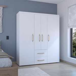 English Elm Wardrobe with mirror door, 3-door storage cabinet with drawers, shelves and hanging rail for organized living White 71.2 L x 24.4 W x 4.7 H B097S00075