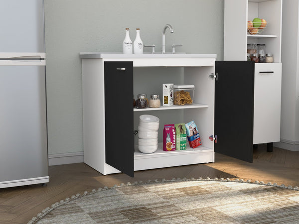 English Elm Napoles Stainless Steel Utility Sink Cabinet with Shelf for Laundry or Mudroom B200S00143