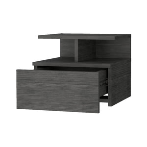 English Elm Smokey Floating Nightstand with Drawer & 2-Tier Shelf — Wall-Mountable, Compact Smokey Oak Storage Charm B062P175170