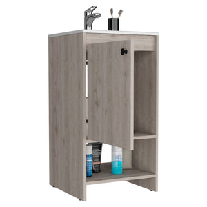 English Elm Jane Compact Bathroom Vanity Cabinet 17.7"W x 33.5"H Light Gray Particle Board Storage Shelf B070S00127
