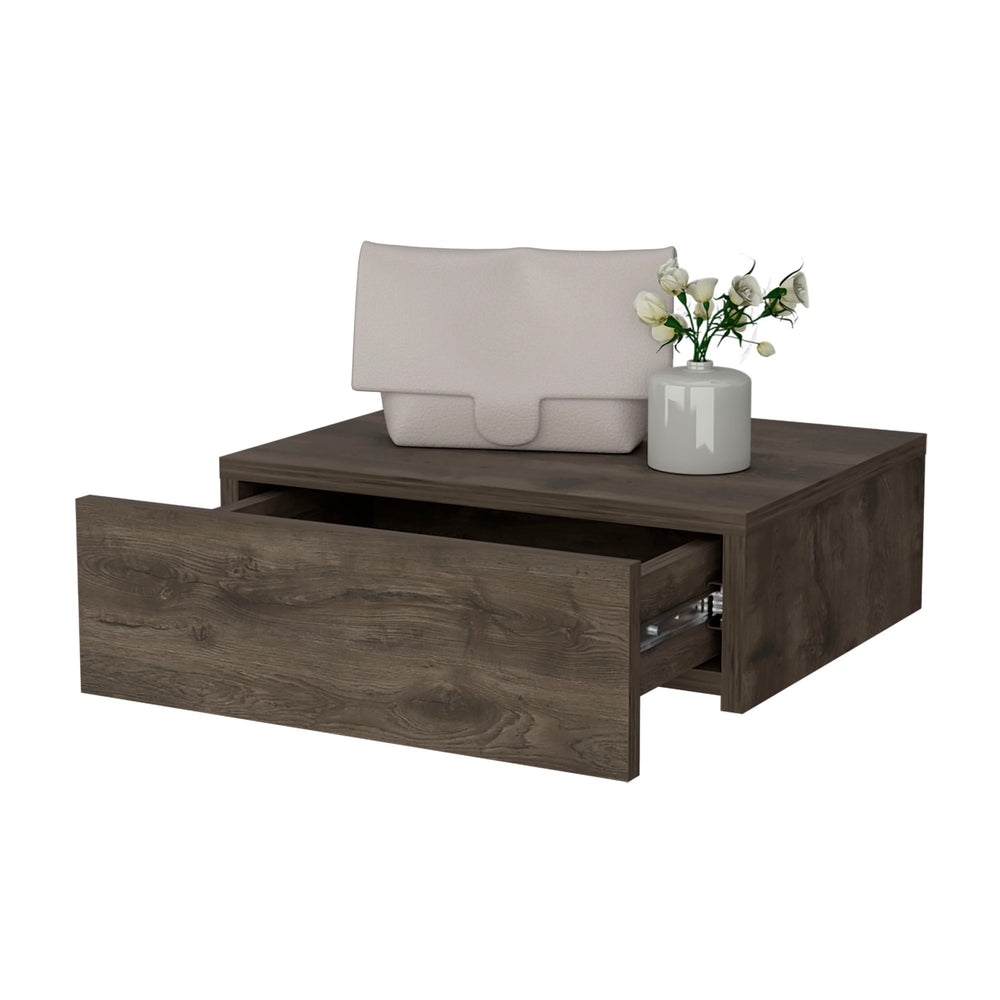 English Elm Dark Brown Wall-Mounted Floating Nightstand For Clutter-Free Bedrooms With Modern Storage Solutions B062P175151