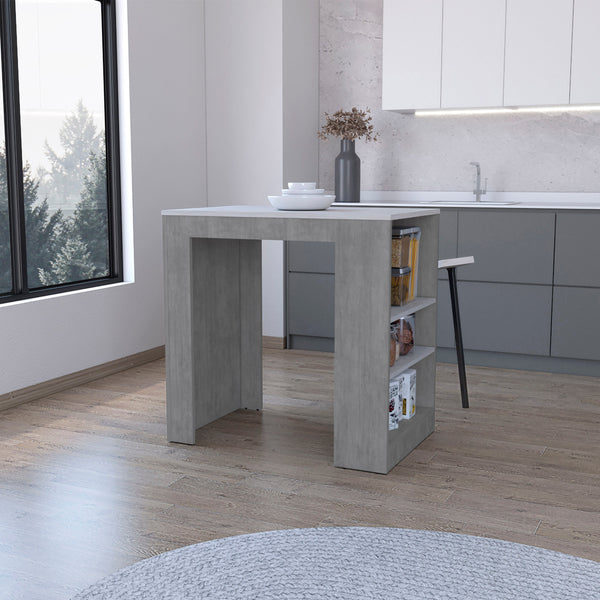English Elm Concrete Gray Counter Height Kitchen Island with Ibiza Marble Top, 3 Shelves for Prep & Storage (36.2"W x 23.2"D x 35.9"H) B062P175174