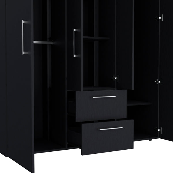 English Elm Wardrobe with mirror door, 3-door storage cabinet with drawers, shelves and hanging rail for organized living Black 71.2 L x 24.4 W x 4.7 H B097S00076