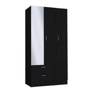 English Elm Riverside Mirrored Armoire with Three Doors, Two Drawers, Four Shelves and Dual Hanging Rods - Stylish Storage for Bedroom Organization Black 71 L x 16.9 W x 3.9 H B200S00276