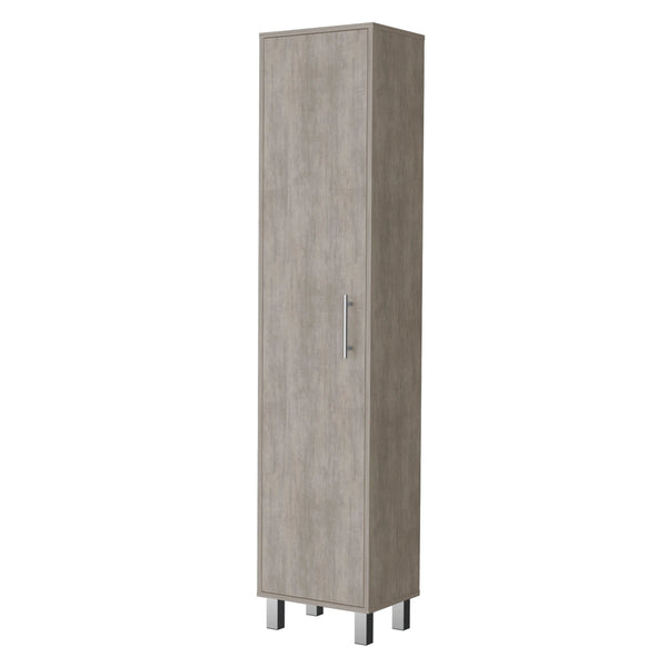 English Elm Concrete Gray Tall Storage Cabinet With Broom Hangers – Stylish, Slim Design For Organized Spaces! B062P175167