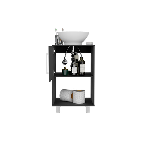English Elm Gouda Compact Bathroom Vanity 18" Single Sink Cabinet with Open Shelf and Stylish Four Legs Finish Black 18.5 L x 18.5 W x 6.7 H B200S00124