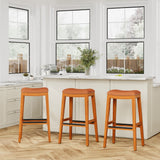 English Elm 30" Bar Stool, Natural Finish, Saddle Leather Seat