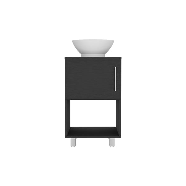 English Elm Gouda Compact Bathroom Vanity 18" Single Sink Cabinet with Open Shelf and Stylish Four Legs Finish Black 18.5 L x 18.5 W x 6.7 H B200S00124