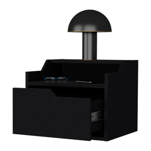 English Elm Wenge Floating Nightstand with Drawer and Dual Display Shelves — Modern Wall-Mounted Accent, Sleek Storage B062P175147
