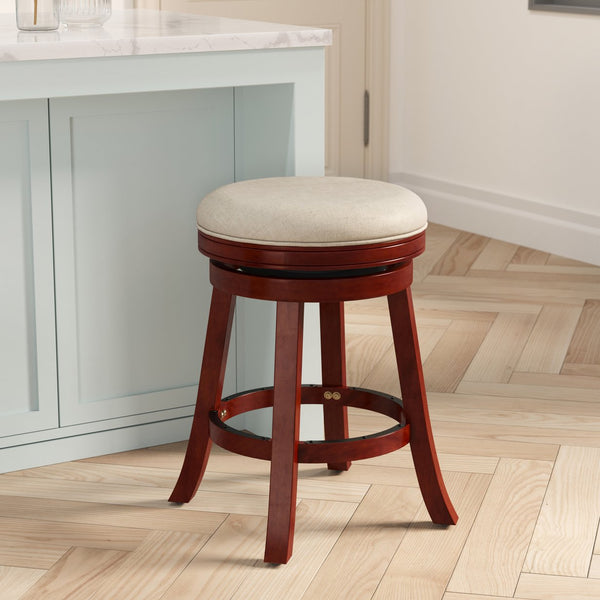 English Elm 24" Counter Swivel Stool Cherry Finish with Beige Padded Seat, Solid Hardwood Frame, 300 lb Capacity B04660662