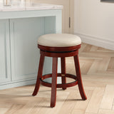 English Elm 24" Counter Stool, Cherry Finish, Beige Fabric Seat