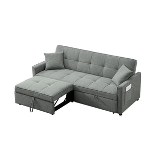 English Elm 3 Convertible Sleeper Sofa Bed with Pull-Out Chaise, Storage Armrests & Pockets, Compact Loveseat Couch DARK GREY W2318P265840