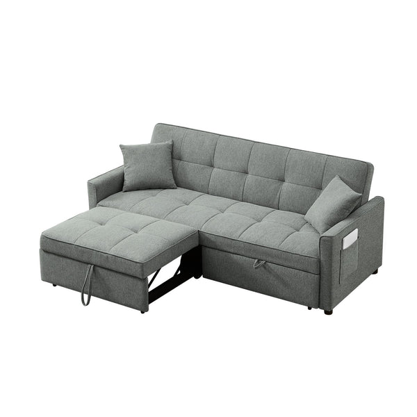 English Elm 3 Convertible Sleeper Sofa Bed with Pull-Out Chaise, Storage Armrests & Pockets, Compact Loveseat Couch DARK GREY W2318P265840