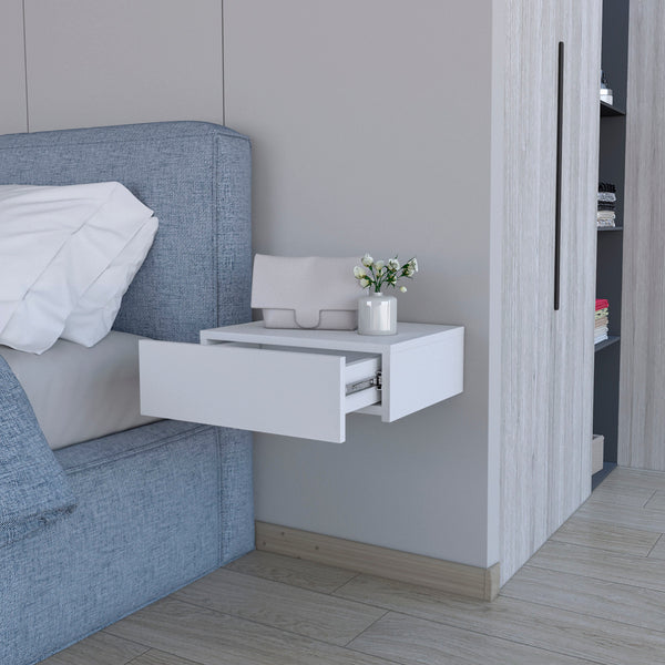 English Elm White Floating Nightstand Wall-Mounted | Sleek Modern Minimalist Design, Drawer Storage, Space-Saving Elegance B062P175152