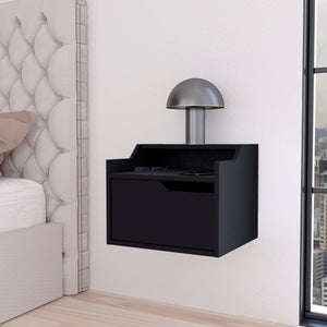 English Elm Wenge Floating Nightstand with Drawer and Dual Display Shelves — Modern Wall-Mounted Accent, Sleek Storage B062P175147