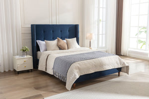 English Elm Peyton Upholstered Queen Bed - Luxurious Blue Velvet, Wingback Design, Easy Assembly, No Box Spring Needed! B083P152028-GIGA
