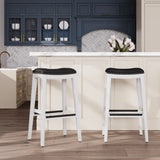 English Elm 30" Bar Stool, White Finish, Black Leather Seat