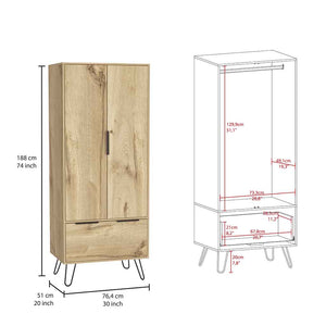 English Elm Augusta Light Oak Armoire Closet with Drawer & Double Doors, Beige Particleboard, Stylish Storage B070S00020