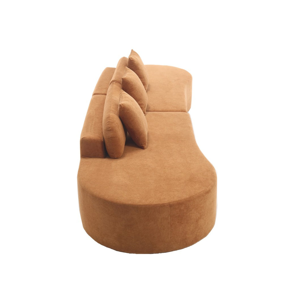 English Elm [New] Modern Curved Modular Sofa - Soft Terrycloth Fabric, Minimalist Design, No Assembly Needed, 3 Pillows W2108S00025-GIGA