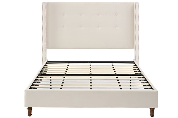 English Elm Peyton Upholstered Queen Bed - Elegant Ivory Velvet, 54" High Headboard, Wingback Design, Easy Setup B083P152026-GIGA