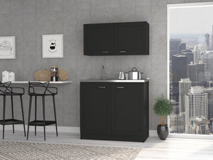 English Elm Zurich Black Cabinet Set with Stainless Sink & Single-Hole Faucet, Shaker Doors, 2 Shelves B200S00399