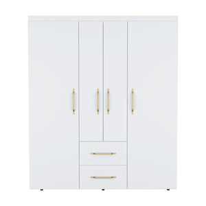 English Elm Wardrobe with mirror door, 3-door storage cabinet with drawers, shelves and hanging rail for organized living White 71.2 L x 24.4 W x 4.7 H B097S00075