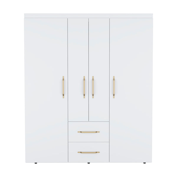 English Elm Wardrobe with mirror door, 3-door storage cabinet with drawers, shelves and hanging rail for organized living White 71.2 L x 24.4 W x 4.7 H B097S00075