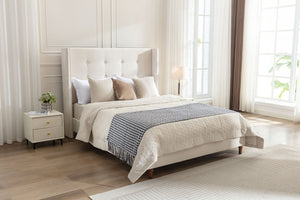 English Elm Peyton Upholstered King Bed - Luxurious Ivory Velvet, Wingback Design, Easy Assembly, No Box Spring Needed B083P152027-GIGA