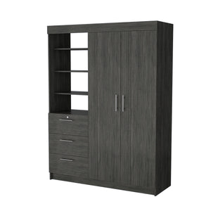 English Elm Smokey Oak Armoire with 2 Doors, 2 Hanging Rods, 3 Drawers & Shelves — Spacious 79" H Storage Solution B062S00552