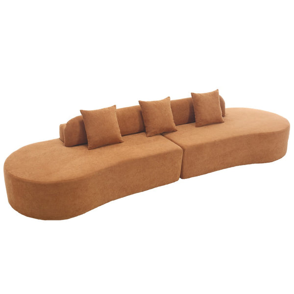 English Elm [New] Modern Curved Modular Sofa - Soft Terrycloth Fabric, Minimalist Design, No Assembly Needed, 3 Pillows W2108S00025-GIGA