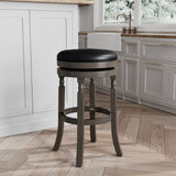 English Elm 30" Bar Stool, Weathered Gray Finish, Black Leather Seat