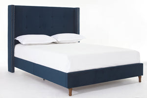 English Elm Peyton Upholstered Queen Bed - Luxurious Blue Velvet, Wingback Design, Easy Assembly, No Box Spring Needed! B083P152028-GIGA