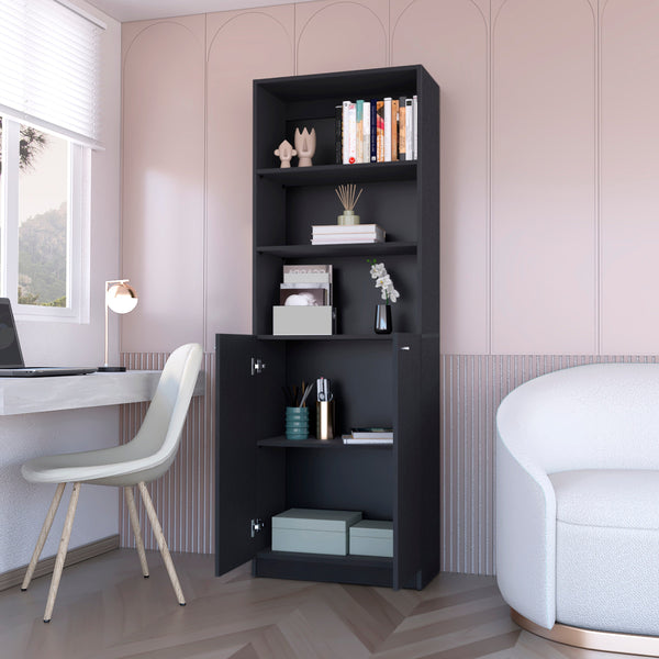 English Elm Wenge 2-Door Bookcase with 3 Open Shelves and Double-Door Storage — Stylish 71" Tall Display & Organization B062P175150