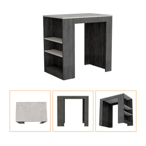 English Elm Smokey Oak Ibiza Marble Counter Height Kitchen Island Table with 3 Shelves, Dining Prep Storage Surface B062P175173