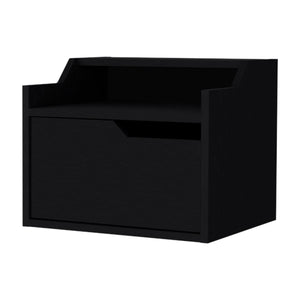 English Elm Wenge Floating Nightstand with Drawer and Dual Display Shelves — Modern Wall-Mounted Accent, Sleek Storage B062P175147