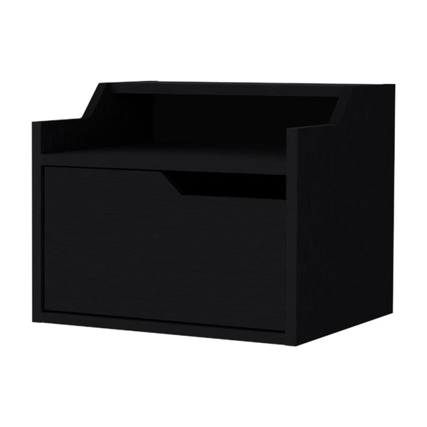 English Elm Wenge Floating Nightstand with Drawer and Dual Display Shelves — Modern Wall-Mounted Accent, Sleek Storage B062P175147